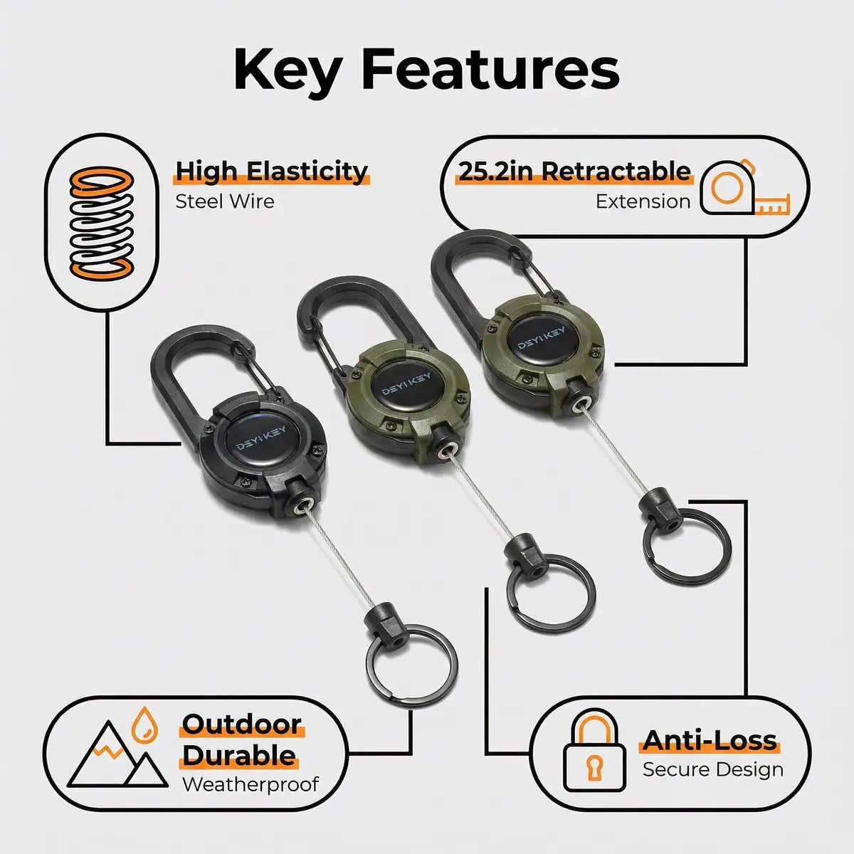 Heavy-Duty Retractable Key Holder