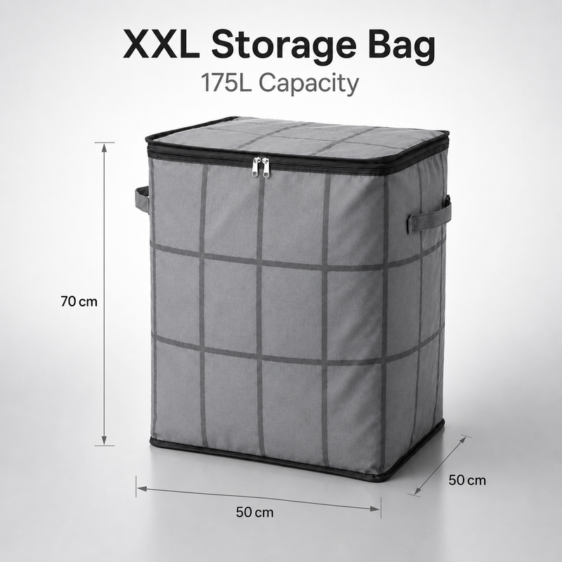 XXL storage bag dimensions: 50 by 50 by 70 centimeters and 175-liter stated capacity