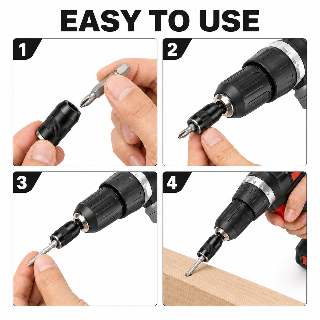 Universal Magnetic Screw Holder for Drill Bits and Screwdrivers.