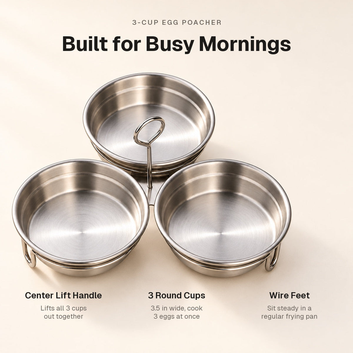 Stainless Steel 3-Cup Egg Poacher