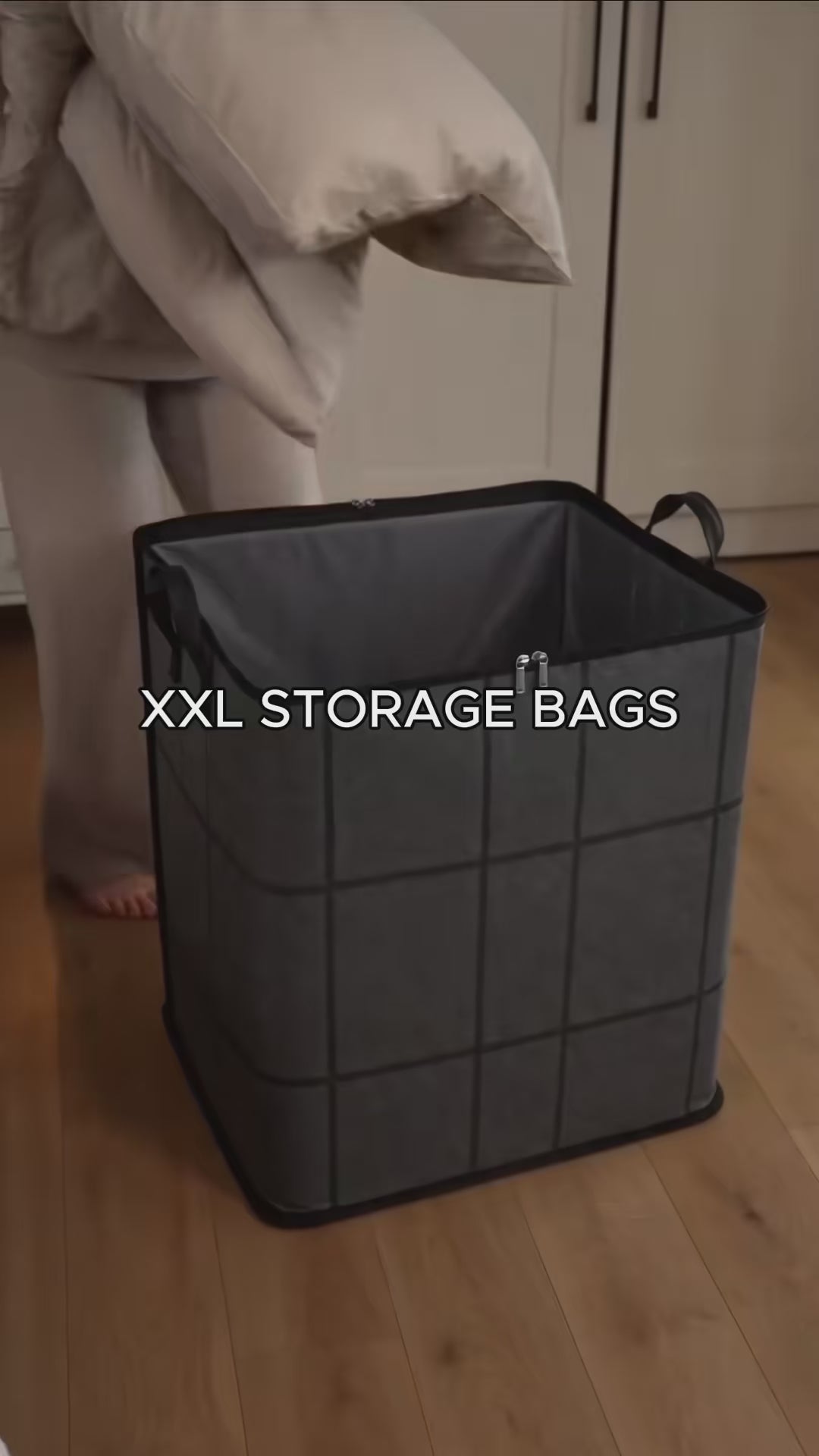 Preview of the storage bag being packed with household soft goods